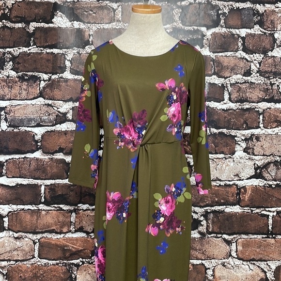 Joules Natalie Dress Long Sleeve Twist Front Midi Green Floral Size 8 - Picture 7 of 16